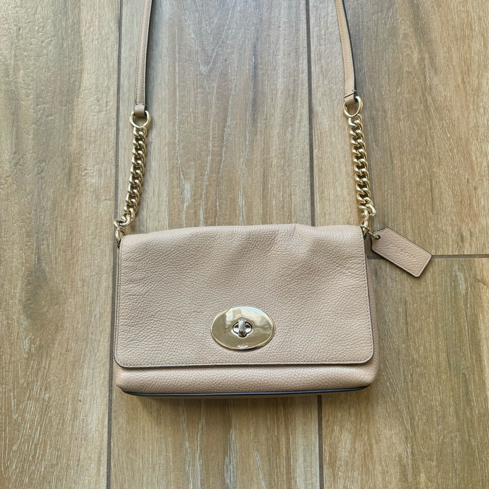 Coach Tan Crossbody Bag with Gold Accents